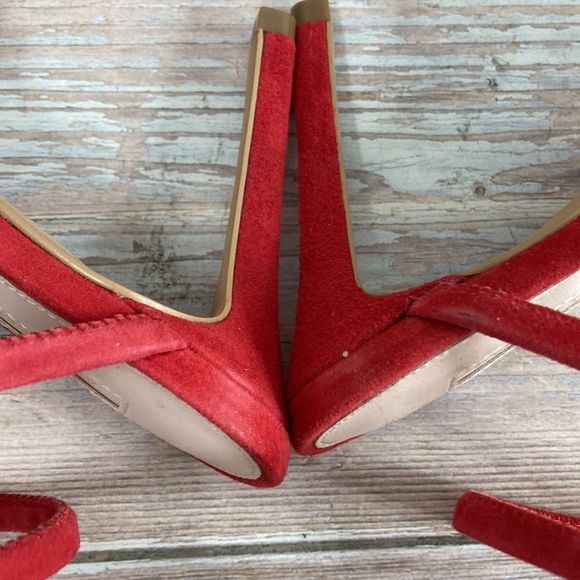 AVEC LES FILLES Joia Red Kid Suede Ankle Wrap Sandal 6M - Picture 12 of 14